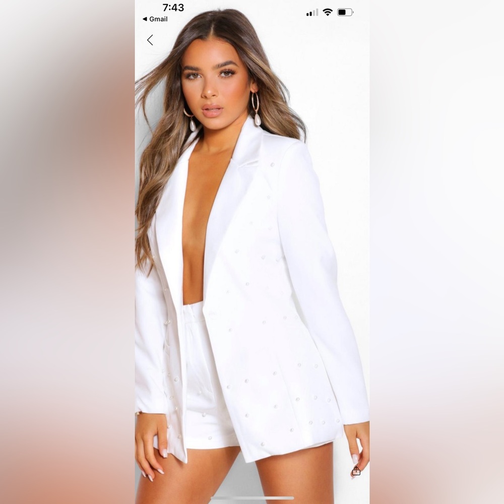 Boohoo Petite Pearl Detail Blazer and Shorts